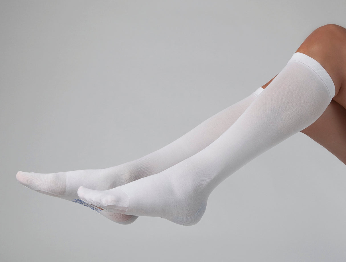 CAP Anti Embolism Compression Stockings, Knee High Socks for Women and Men, 15-20 mmHg Moderate Level Compression With Inspect Toe Hole